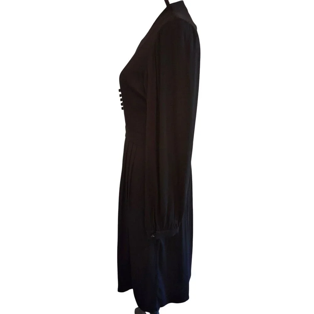 Isabel Marant Étoile Black Long Sleeve Midi‎ Crepe Dress Button V-Neck 36 (US 4)